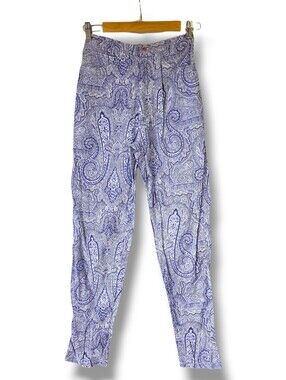 Vintage Anne Marie 70s Blue & White Paisley Print Skinny Pants Size 4*